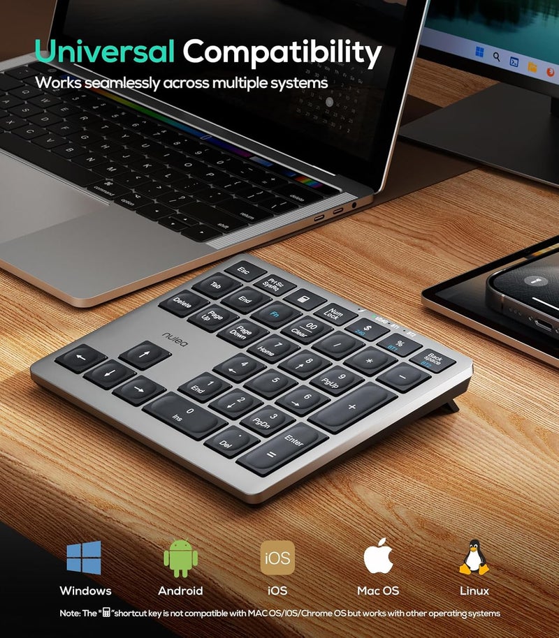 Nulea Wireless Number Pad Bluetooth 5.0 & 2.4G Portable Numeric Keyboard, USB-C Rechargeable, 34-Keys Bluetooth Keyboard for Data Entry, Compatible for Laptop, Mac, iMac, Tablet, PC Desktop - Image 3